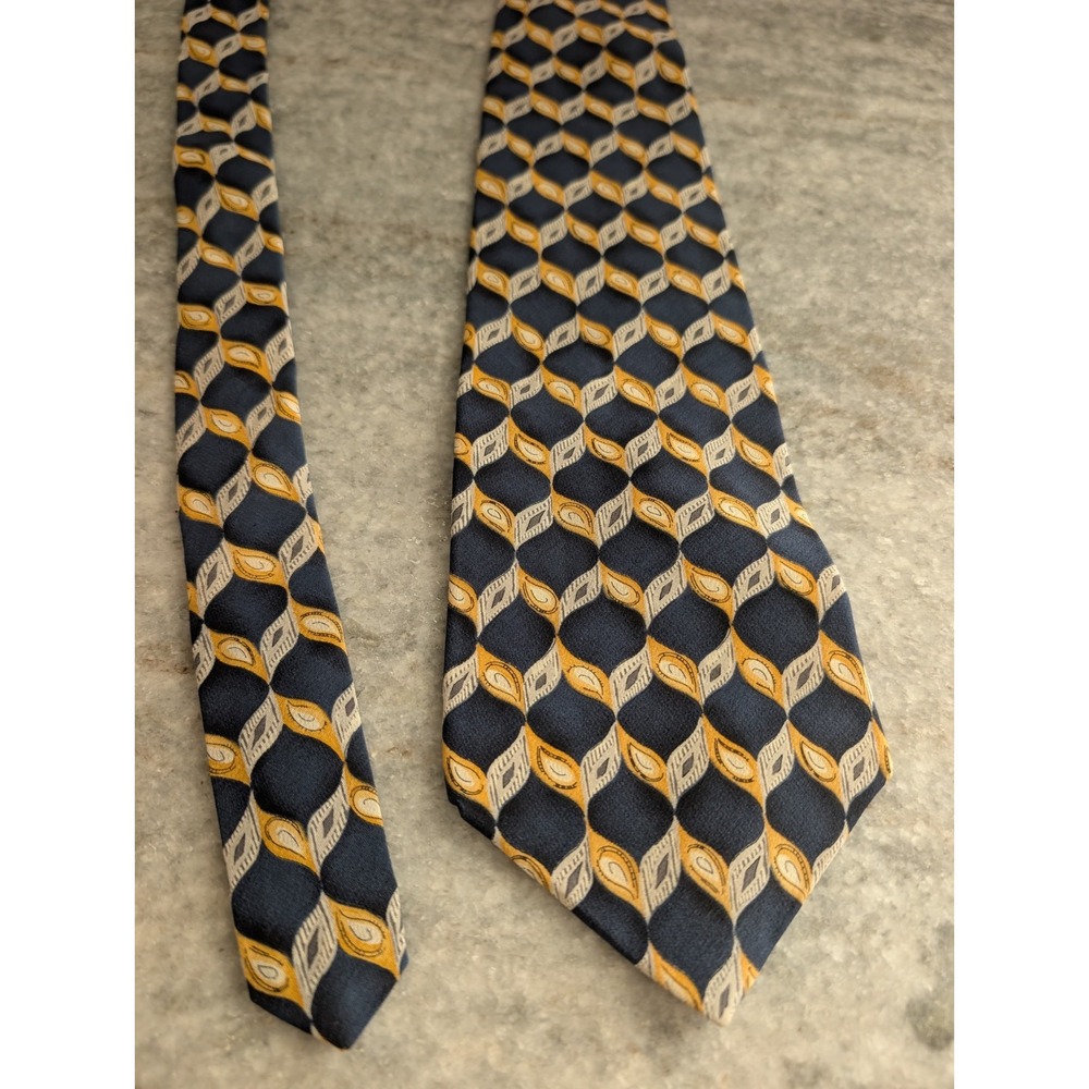 Zylos by George Machado - Navy Blue and Yellow 100% Silk Neck Tie